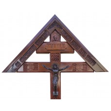 Крест сосновый лакированный "Иисус с распятием" с крышей